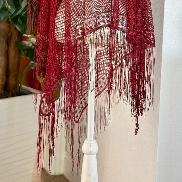 Sexy Burgundy Fringe Shawl Beach Vacation Summer Coachella Poolside Bikini Cover - Picture 6 of 7